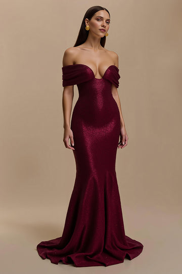 Off The Shoulder Mermaid Burgundy Holiday Dress